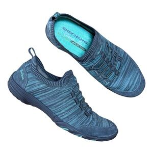 Skechers Classic Fit Navy & Teal Sneakers - Women’s Slip-On Shoes - US Size 6.5